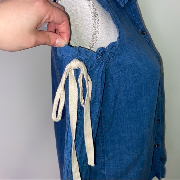 Rails Cold Shoulder Lyocell Tencel Linen Chambray Button Up Shirt Top Size Small - Picture 5 of 13